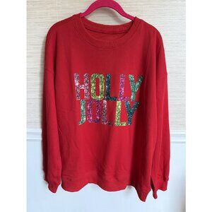 NWT Holly Jolly Glittering Printed Christmas Pullover Sweatshirt